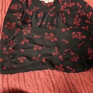 LOFT Black Mini Skirt with Red Floral Print